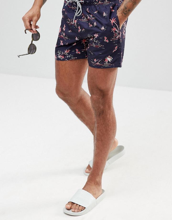 Ted Baker Tempy Swim Shorts With Island Print - Navy