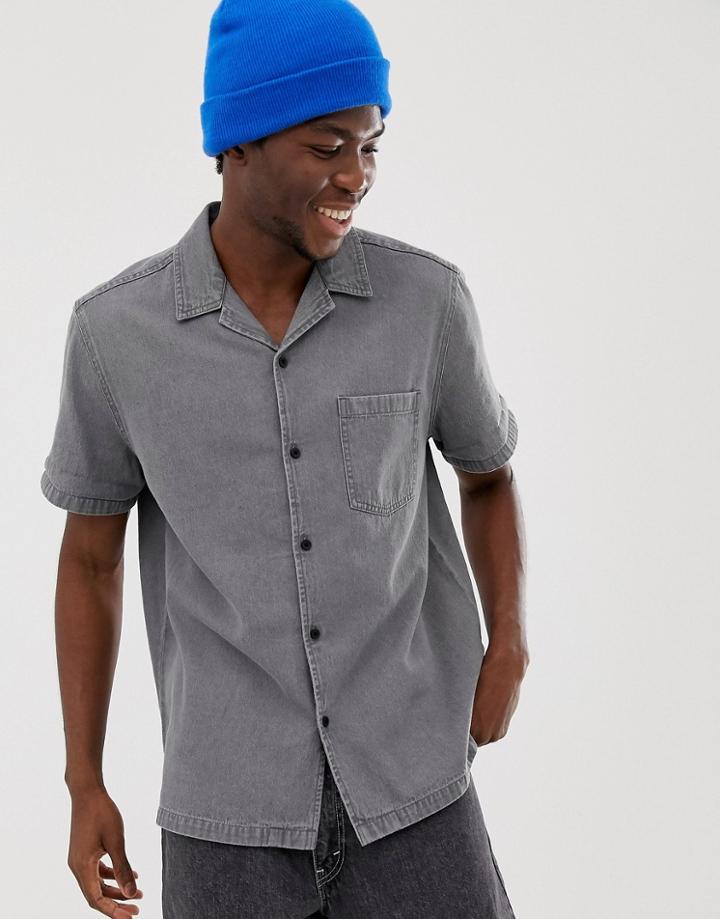 Asos Design Oversized Denim Shirt In Gray