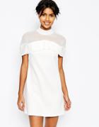 Asos Pleat Chiffon Ruffle Top Shift Mini Dress - White