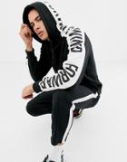 Jack & Jones Core Hoodie With Sleeve Slogan Stripe - Black