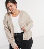 Asos Design Curve Button Through Fluffy Boxy Cardi-neutral