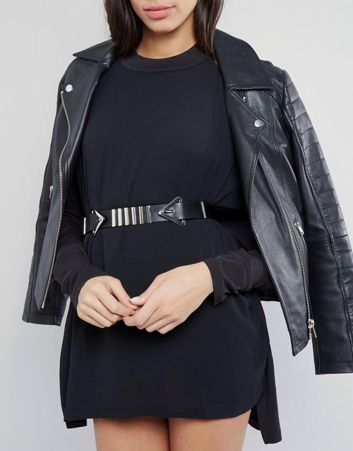 Asos Double Buckle Triangle Detail Waist Belt - Black