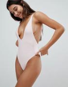 Twiin Plunge Ribbed Swimsuit-pink