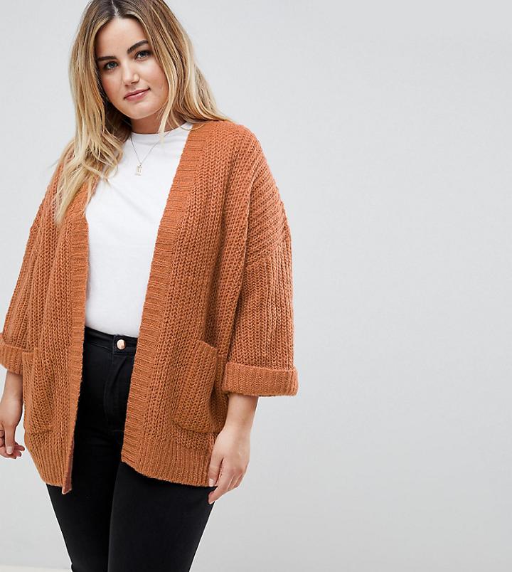 Brave Soul Plus Raza Loose Fit Cardigan - Tan