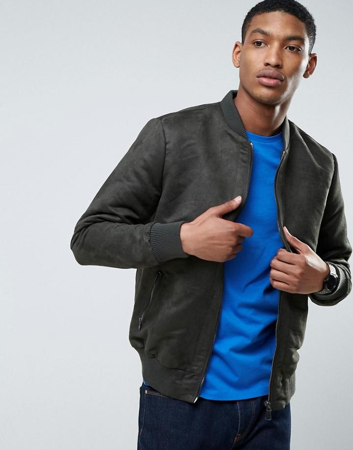 Barneys Faux Suedette Bomber Jacket - Green