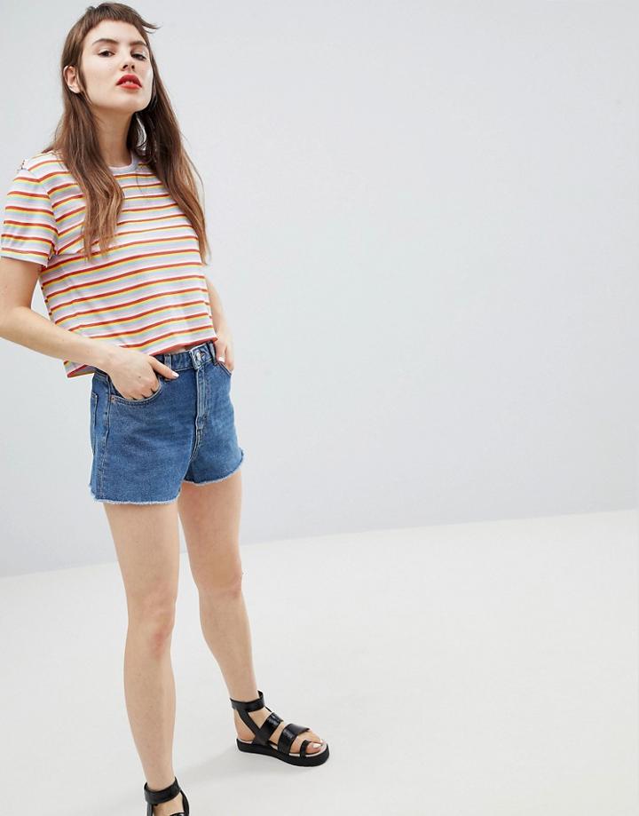 Monki Mid Rise Denim Shorts - Blue