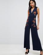 Finders Embroidered Floral Jumpsuit - Navy