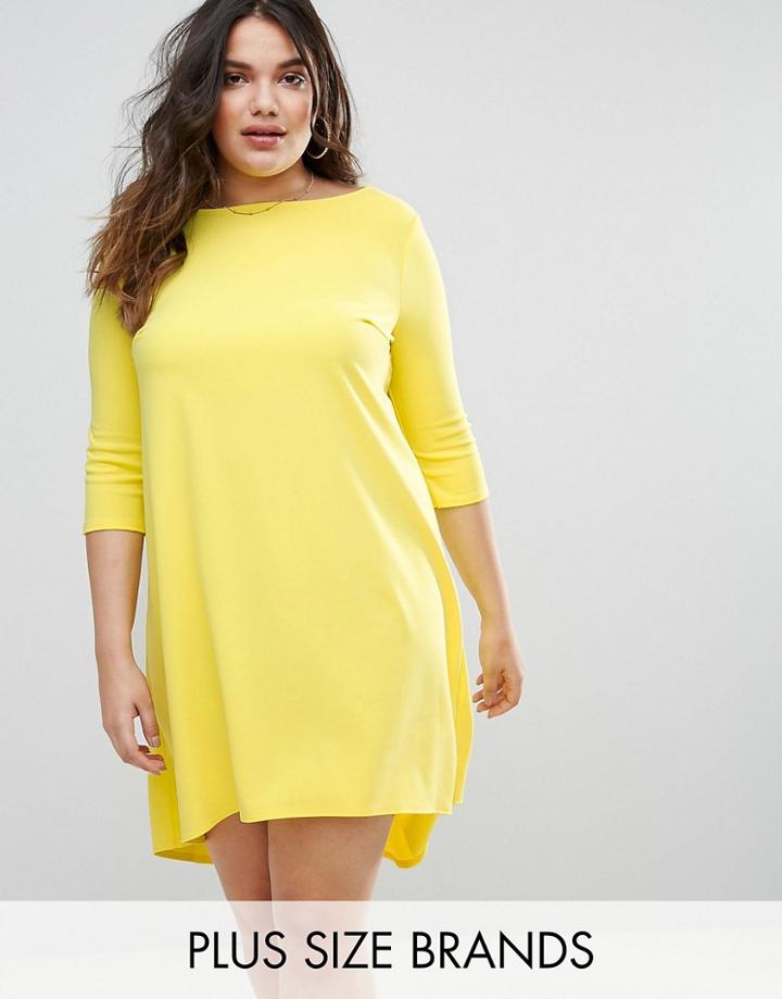 Club L Scuba Crepe High Low Dress With Short Sleeve - Yellow