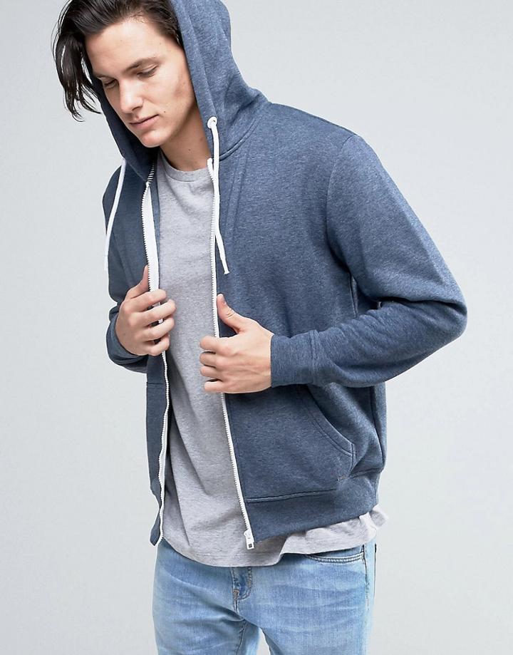 Solid Zip Up Hoodie In Navy - Navy