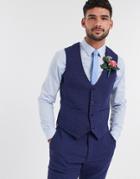 Asos Design Wedding Skinny Suit Suit Vest In Blue Wool Blend Micro Houndstooth-blues