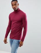 Asos Design Muscle Fit Long Sleeve T-shirt With Crew Neck With Roll Neck In Red - Red