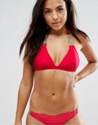 Wolf & Whistle Chain Detail Push Up Triangle Bikini Top A-f Cup - Red