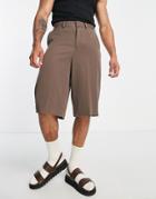 Asos Design Smart Longline Wide Shorts In Deep Chocolate-brown