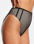 Asos Design Contrast Fishnet High Waist Bikini Bottoms In Black And Mink