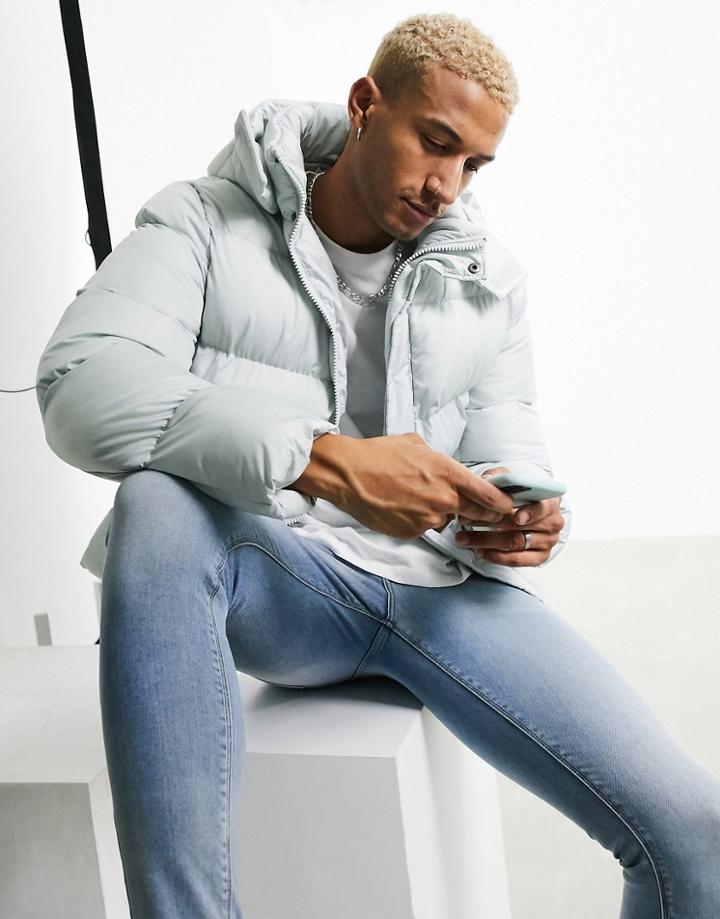 Asos Design Recycled Puffer Jacket With Detachable Hood In Gray-grey