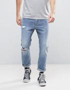 Rollas Stubs Cropped Jeans Stoned Ripped - Blue