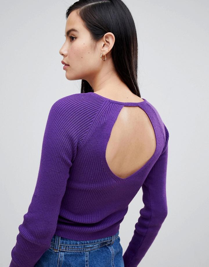 Asos Design Cut Out Back Sweater - Purple