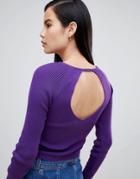 Asos Design Cut Out Back Sweater - Purple