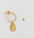 Asos Design Sterling Silver Statement Religious Earring With Gold Plate - Gold