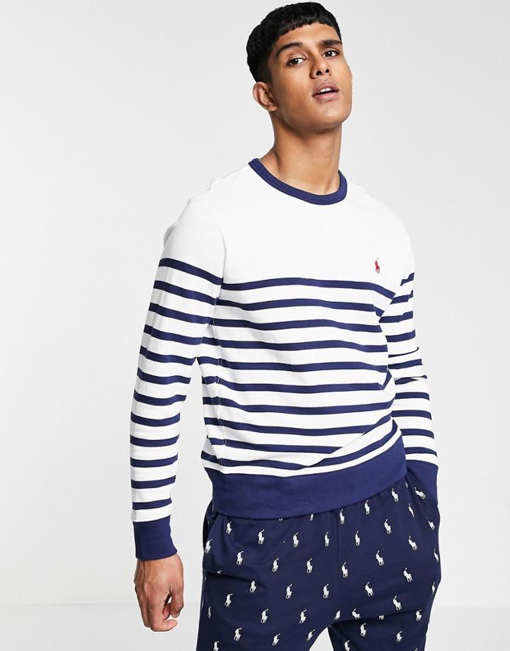 Polo Ralph Lauren Breton Stripe Sweatshirt In White/navy