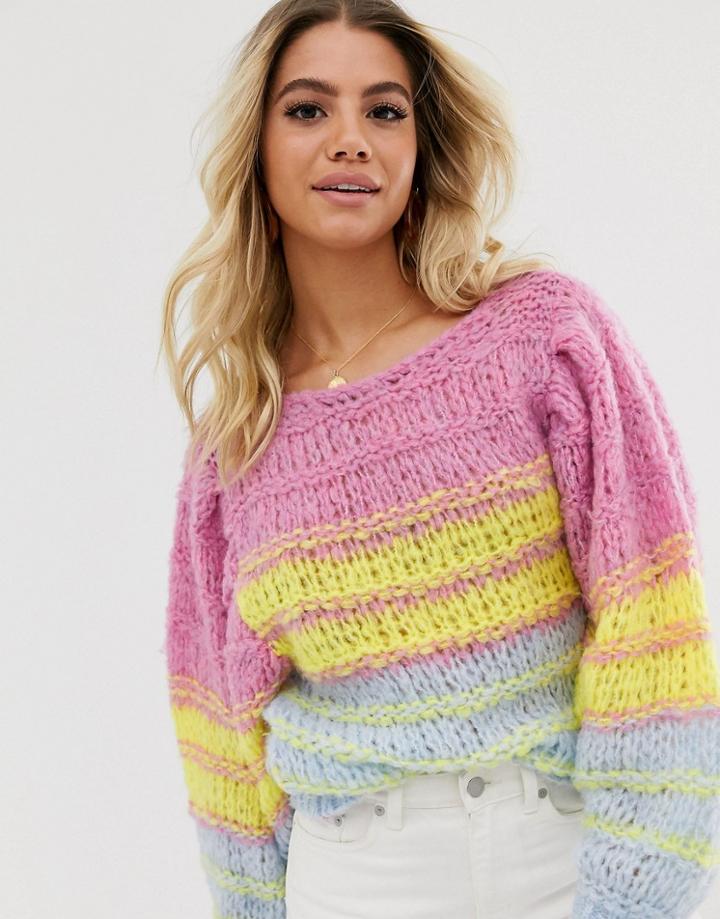 Asos Design Stripe Sweater In Lofty Yarn - Multi