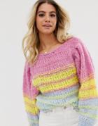 Asos Design Stripe Sweater In Lofty Yarn - Multi