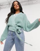 Missguided Belted Cardigan In Mint-green