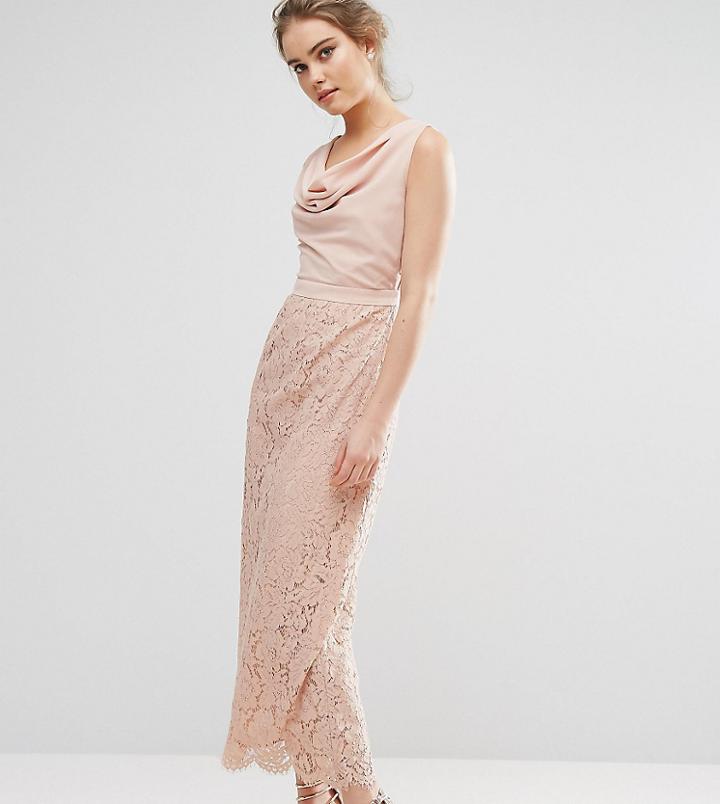 Oasis Premium Lace Cowl Neck Maxi Dress - Pink