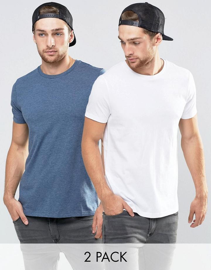 Asos T-shirt With Crew Neck 2 Pack In White/dark Denim Marl - Multi