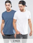 Asos T-shirt With Crew Neck 2 Pack In White/dark Denim Marl - Multi