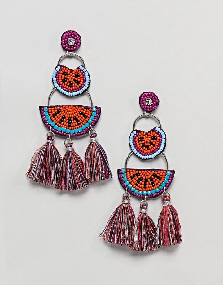 New Look Watermelon Tassel Chandelier Earring - Orange