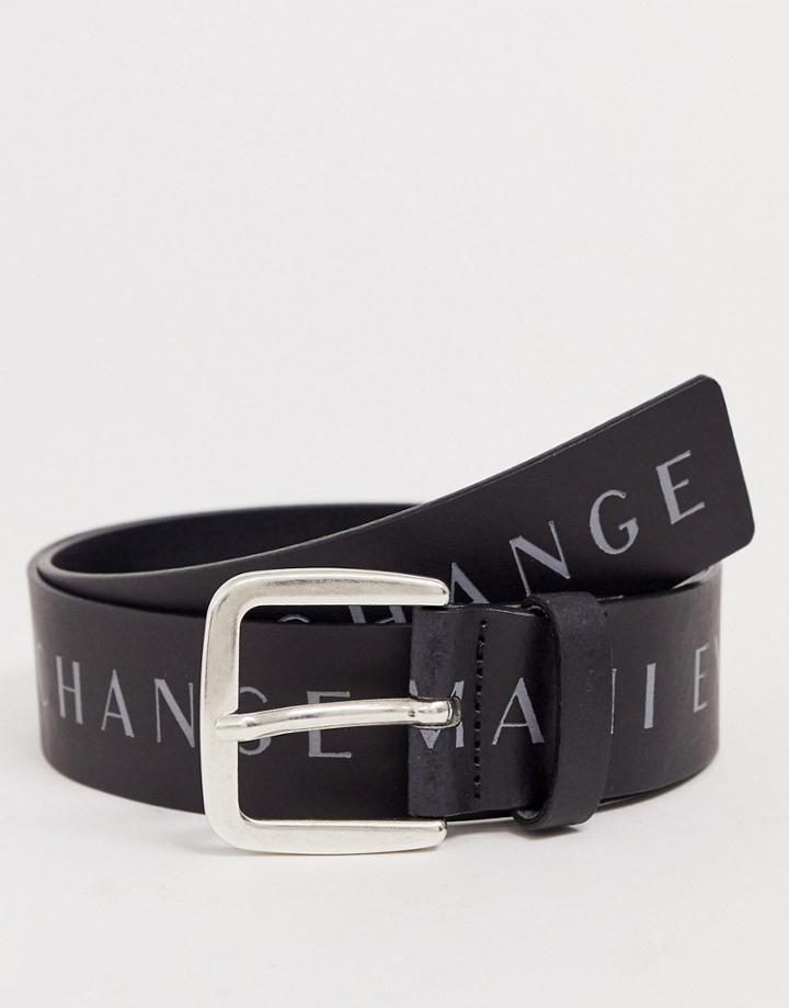Armani Exchange Contrast Logo Leather Belt In Black - Black