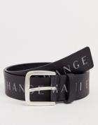 Armani Exchange Contrast Logo Leather Belt In Black - Black