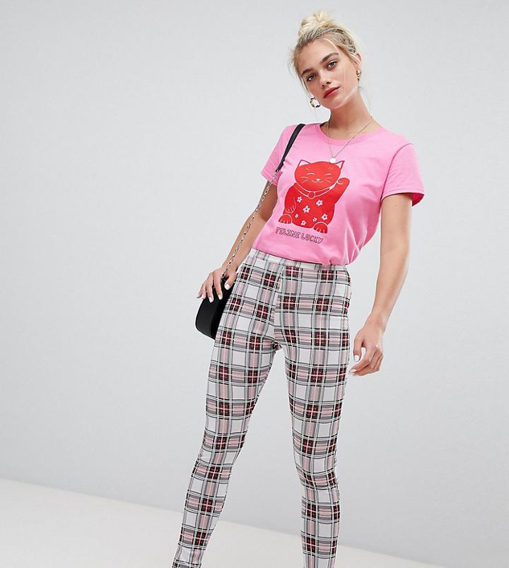 Daisy Street High Waist Slim Pants In Check - White