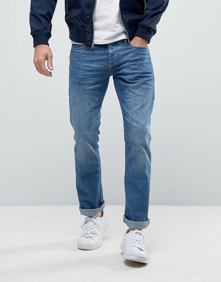 Jack & Jones Intelligence Straight Fit Jeans In Light Blue Wash - Blue