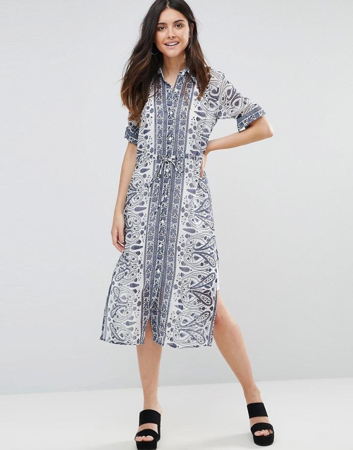 Liquorish Paisley Print Maxi Shirt With Long Sleeves - Blue
