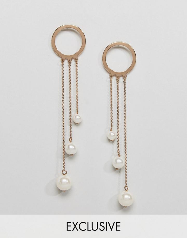 Monki Stud Hoop And Chain Pearl Earrings - Gold