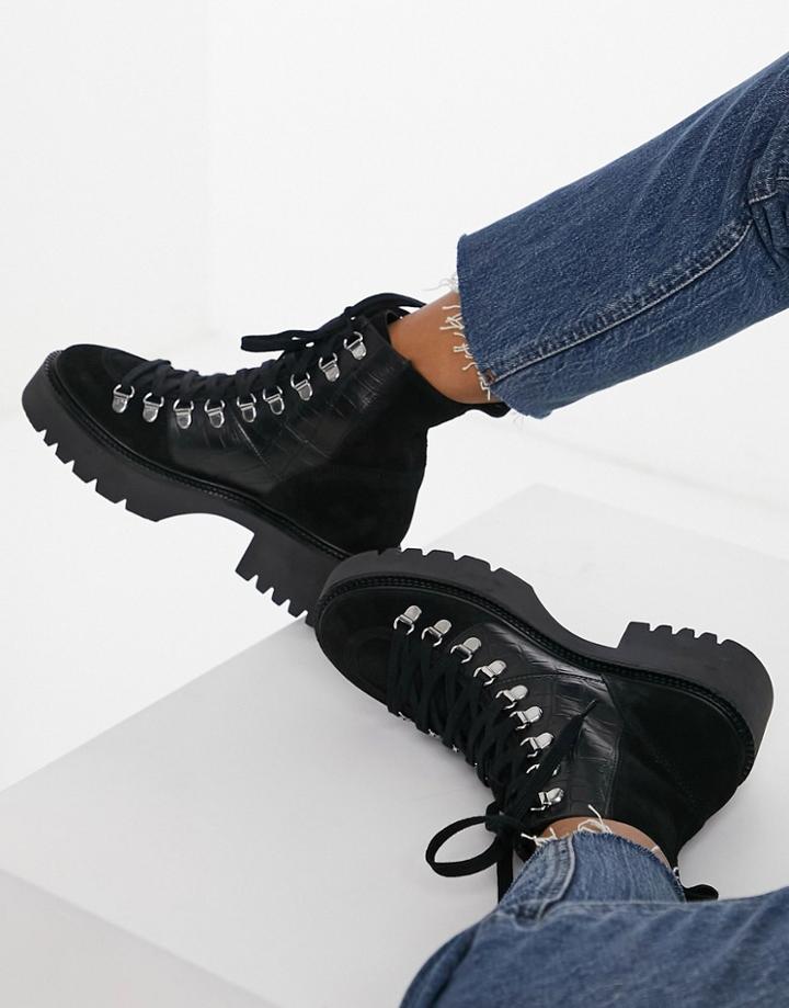 Asos Design Alison Premium Suede Hiker Boots In Black