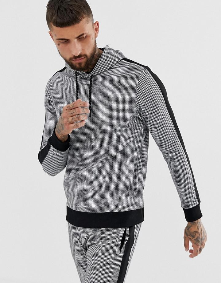 River Island Hoodie With Houndstooth Print In Black - Black