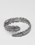 Asos Design Feather Bangle In Burnished Silver - Silver