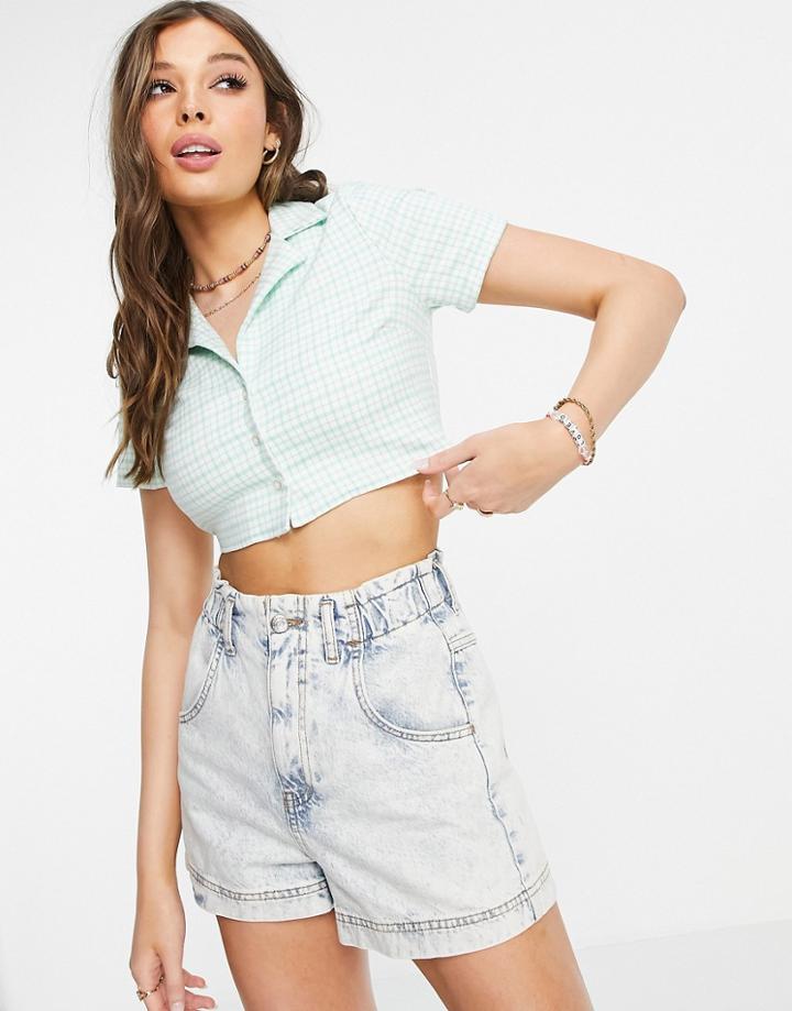 Pull & Bear Check Print Set Shirt In Green