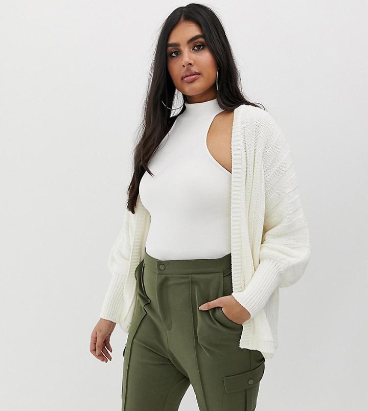 Asos Design Curve Oversized Cardigan In Wide Rib - Cream