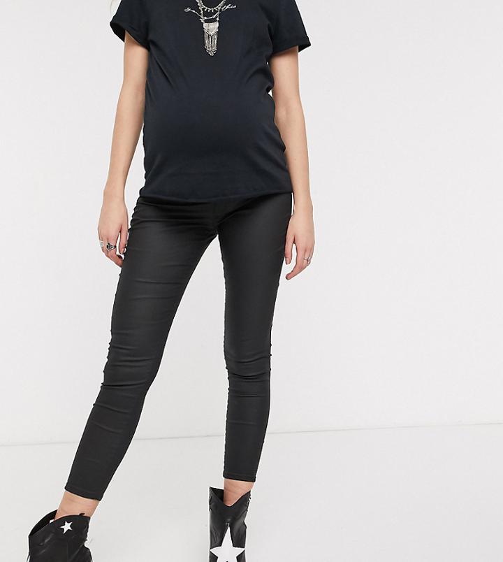 Topshop Maternity Joni Overbump Skinny Jeans In Coated Black