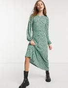 Asos Design Maxi Dress With Long Sleeve In Sage Spot Print-green
