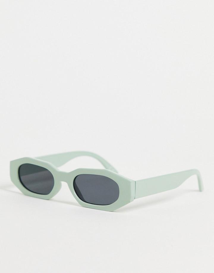 Asos Design Recycled Hexagon Sunglasses With Smoke Lens In Mint Green