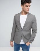 Asos Skinny Blazer In Charcoal Seersucker Stripe - Gray