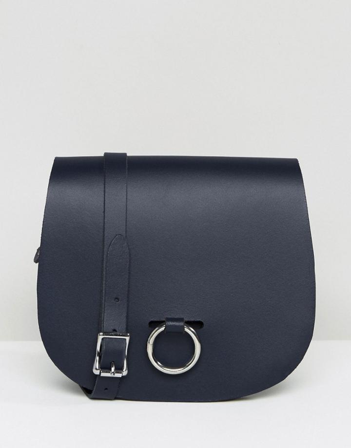 Leather Satchel Company Saddle Bag With Bull Ring Closure - Navy