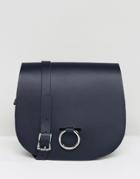 Leather Satchel Company Saddle Bag With Bull Ring Closure - Navy
