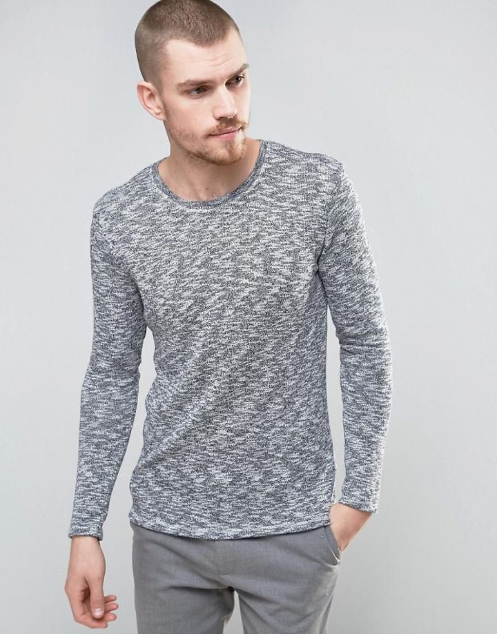 Selected Homme Knitted Sweater With Melange Detail - Blue