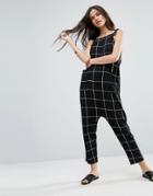 Asos Jersey Minimal Jumpsuit With Tie In Check Print - Black
